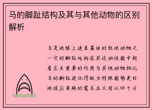 马的脚趾结构及其与其他动物的区别解析